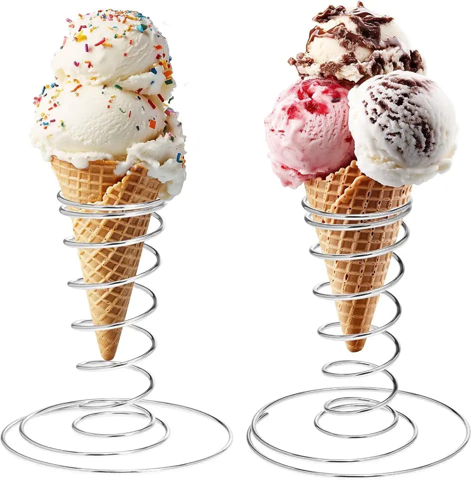 QWORK Ice Cream Cone Holder, 2 Pack 304 Stainless Steel Pizza Cone Holder for Cones, Cakes, Sushi