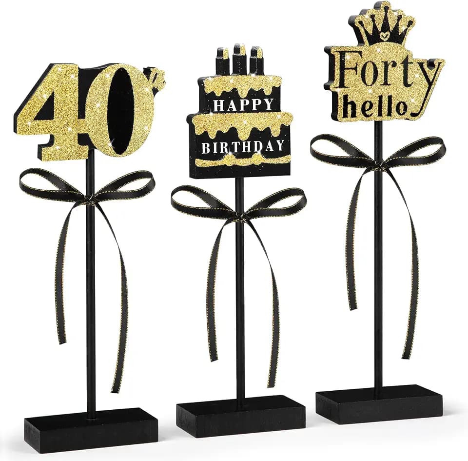 3 Pcs 40th Birthday Table Decorations Wooden Signs