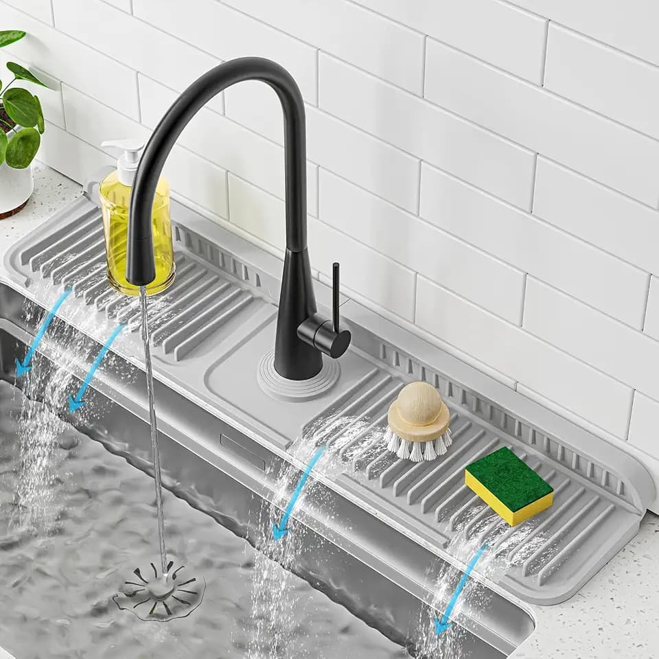 PoYang 24 Inch Faucet Mat for Kitchen Sink Splash Guard, Light Grey