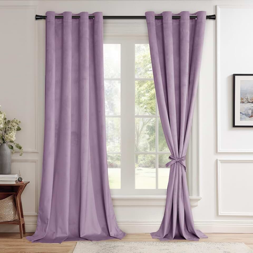 JIUZHEN Purple Velvet Blackout Curtains 96 Inch for Living Room/Bedroom