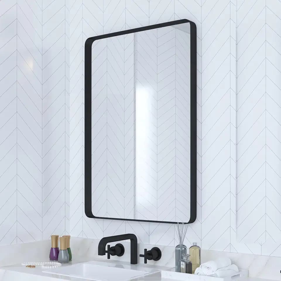 VocalStar Black Bathroom Mirror for Wall, 18 x 26 Inch Rounded Rectangle Metal Framed Bathroom Wall Vanity Mirror Farmhouse, 1/4-inch Shatterproof Glass | Ultra-Flush Hanging