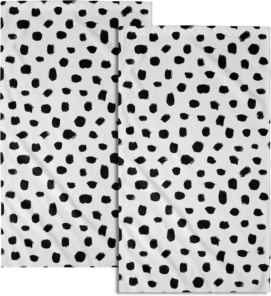 Miaoquhe Black White Polka Dot Towels Set of 2, Boho Polka Dot Hand Towels for Bathroom 14"x28" Vintage Doodle Towels Soft Absorbent Bathroom Hand Towel for Face, Gym, Spa, Kitchen