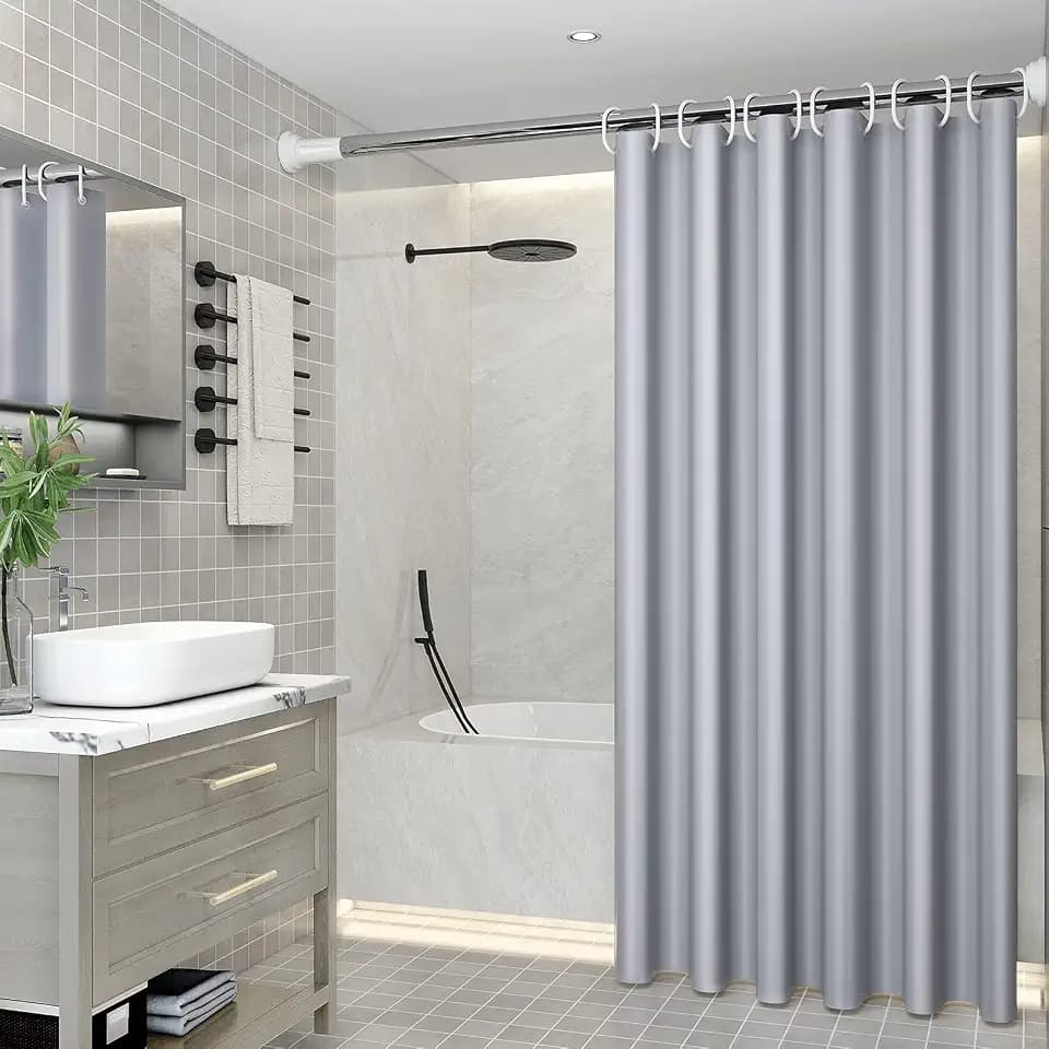 DEARARTBath Silver Grey Shower Curtain Liner, 72''L ×72''W inch Cloth Shower Curtains Set with Grommet and Hooks, Water Proof Quick Dry Washable Easy Care
