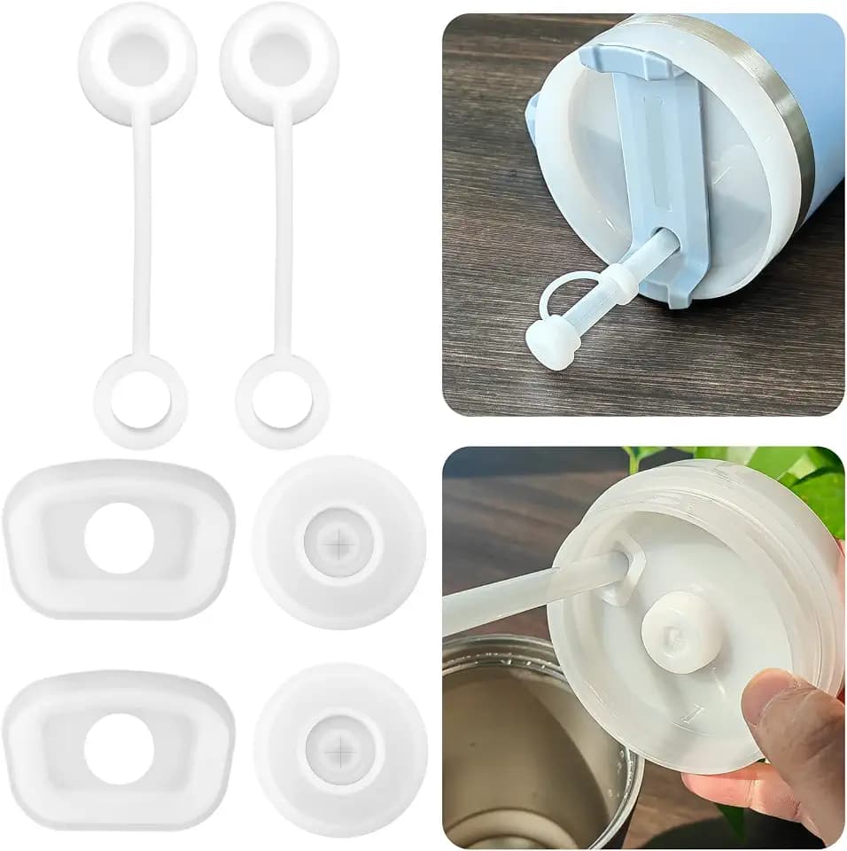 HOMDSG Silicone Spill Stopper Set, Compatible with Stanley Cup 1.0 40oz & 30oz, Accessories Including Straw Cover Cap, Square Leak Stopper and Round Lid Stopper Plug, White