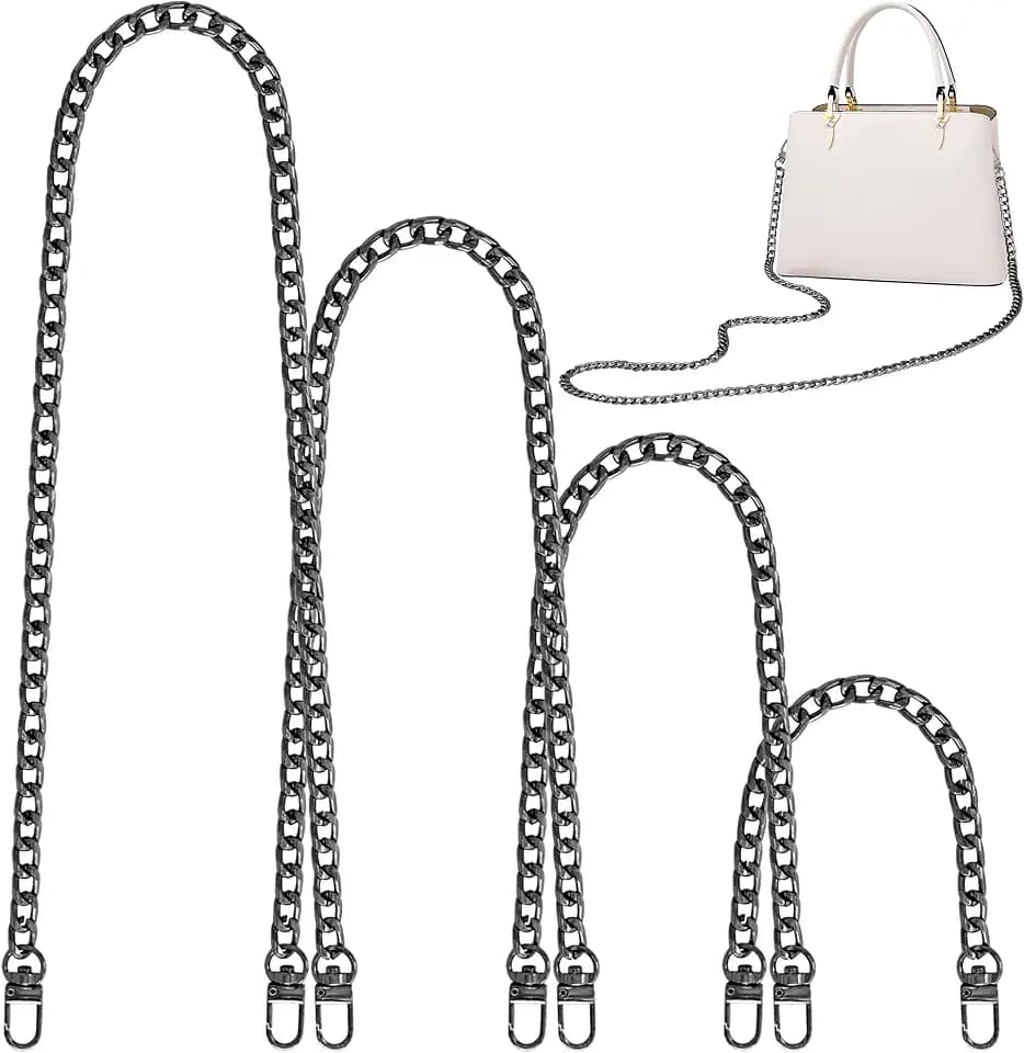 4 Sizes Flat Purse Chain Strap Crossbody Bag Replacement Strap with Metal Buckles(47.2/31.5/15.7/7.9 Inches, Grey Black)