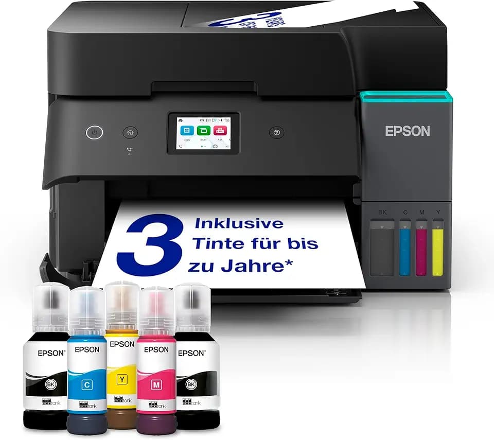 Epson EcoTank ET-4950 Tintentankdrucker | fürs Das Home Office | WLAN & Ethernet | A4 | (Duplex-) Druck, Scannen, Kopieren, Faxen | 6.1 cm Touchscreen | ADF | inkl. Tinte für bis zu 3 Jahre
