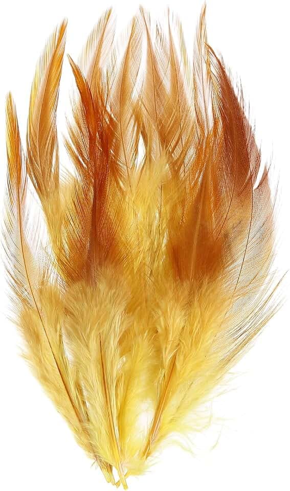MECCANIXITY 60Pcs Saddle Hackle Rooster Feather 3.9-5.9" Colorful Yellow
