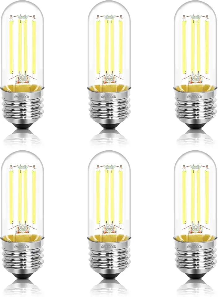 3.2 Inch 5000K Daylight White E26 LED Bulb 60 Watt Equal, AC 120V 600LM Edison Bulbs Dimmable, 6W T10 T30 Filament Light Bulbs Clear Glass for Fan Pendant Wall Light, ETL Certified-6 Pack