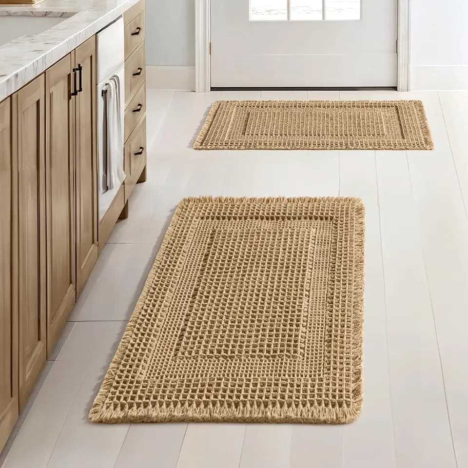 MIULEE Set of 2 Waffle Bathroom Rugs Brown Boho Bath Mat 17x24 in