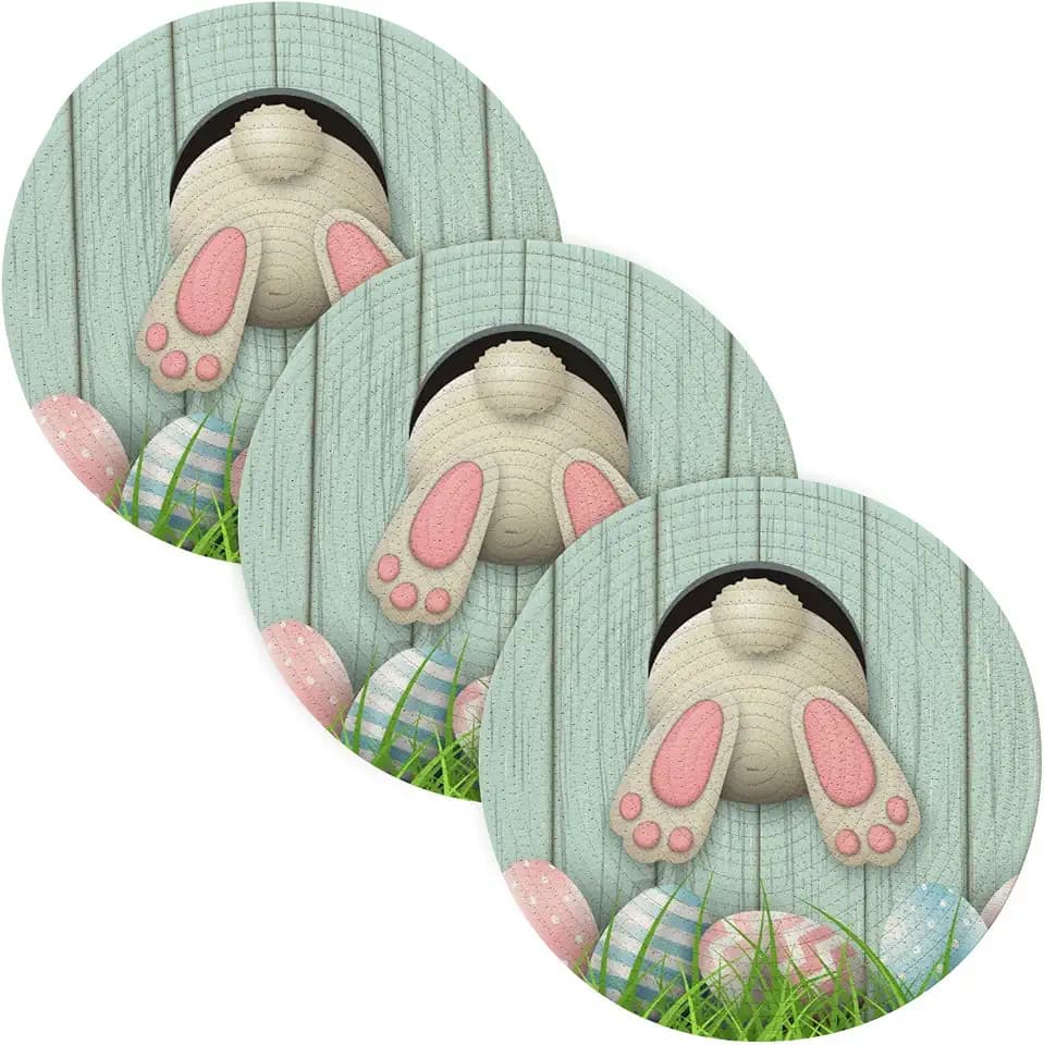 senya Easter Round Placemats Potholders Trivets Set of 3, Easter Bunny Bottom with Pink and Blue Eggs Place Mats for Kitchen Table Decorations, B01C23046