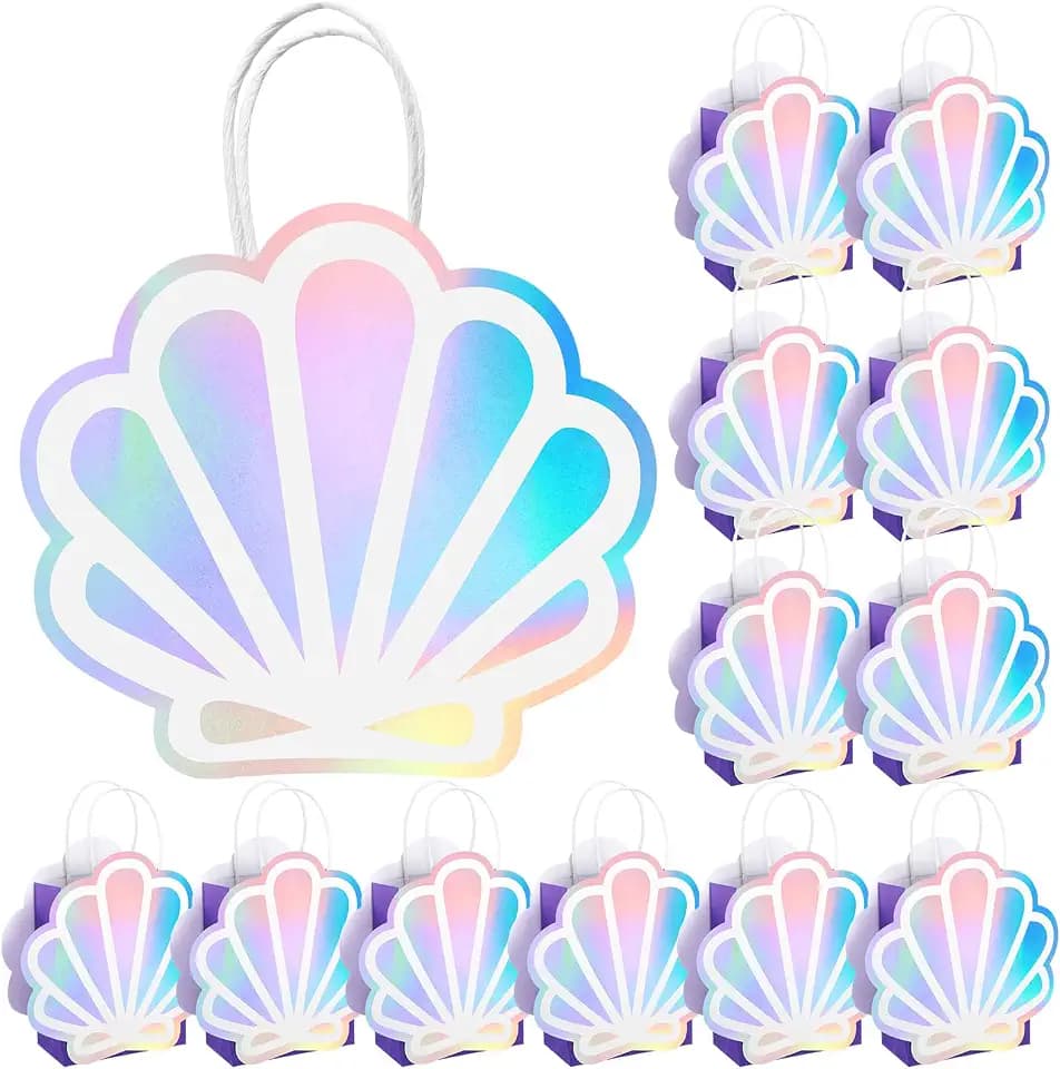 Locmeo 24 Pack Mermaid Party Favor Bags with Iridescent Shell Cards