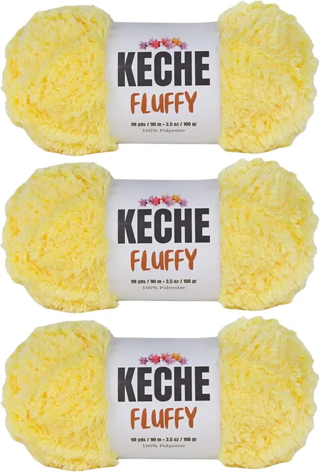 KECHE Fluffy Bulky Yarn – Super Soft Chunky Fuzzy Blanket Weight # 5 Yarn for Knitting Crocheting Crafting 3.5 oz (100 gr) 98 Yds (90 m) - 3 Skeins, Dark Yellow