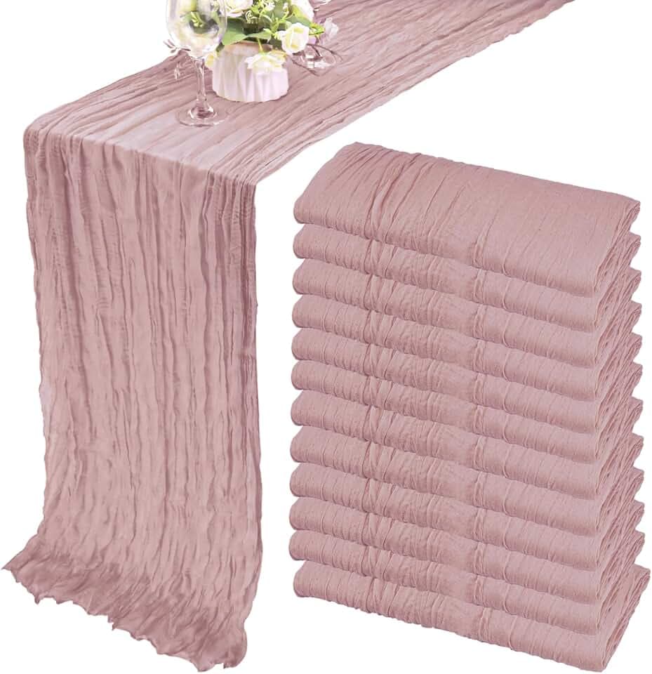 35x72 Inch Dusty Pink Cheesecloth Table Runner Boho Wedding Party Decor