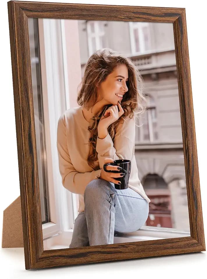 8x11 Wood Frame Brown, Natural Wooden 11x8in Picture Frames, Modern Golden 8 x 11inch Gallery Photo Pic Frame with HD Plexiglass, Horizontal Vertical Wall Mounting Tabletop Display 1Pcs