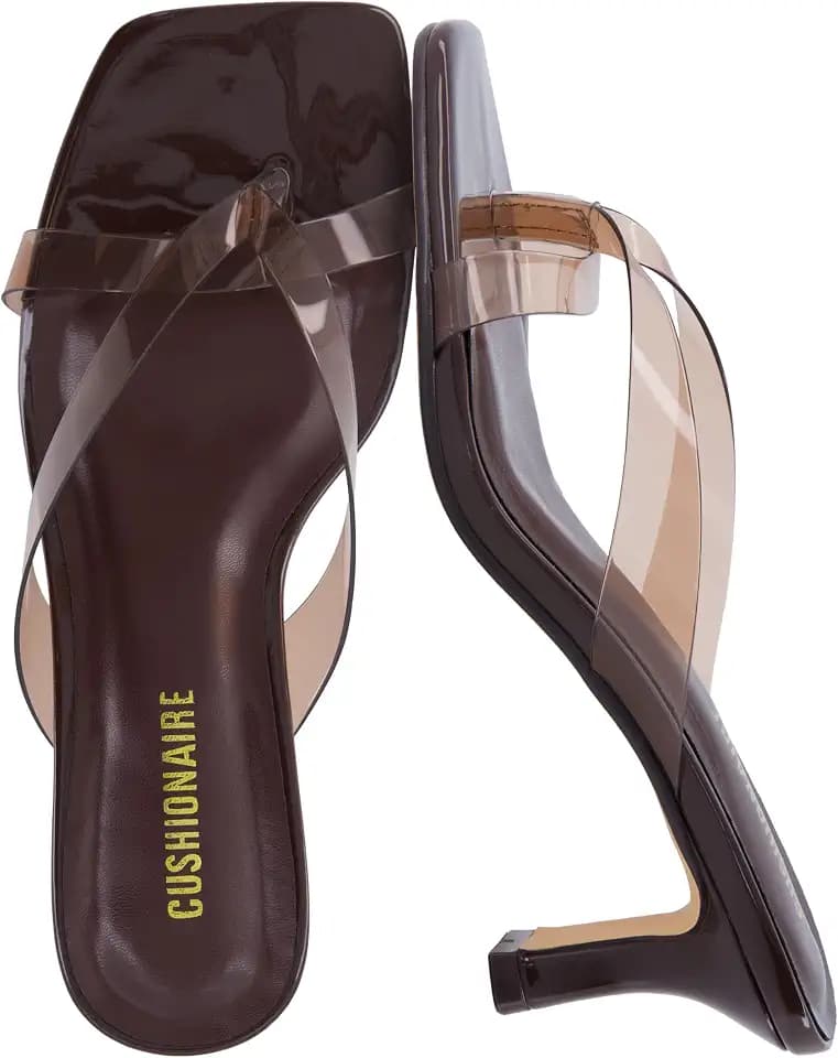 CUSHIONAIRE Shana Heeled Thong Sandals for Women with Square Toe