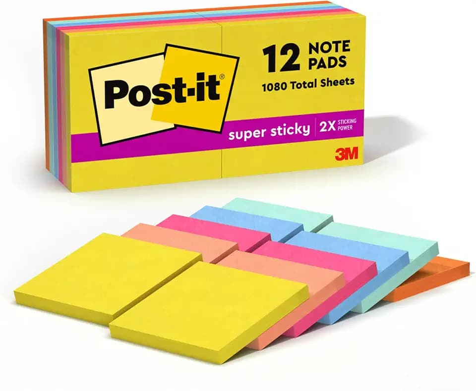 Post-it Super Sticky Notes, 3 x 3 in, Summer Joy, 12 Pads, 90 Sheets/Pad