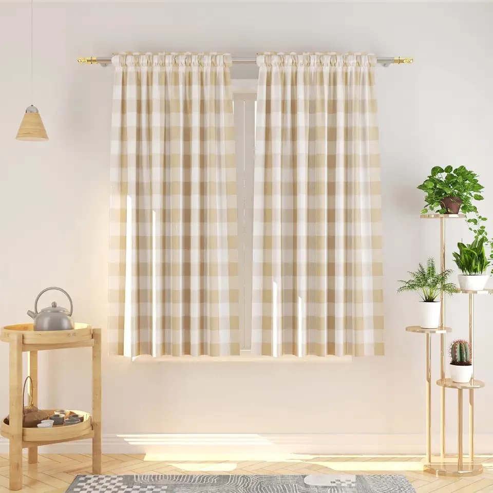 Cotton Curtains Beige and White Buffalo Gingham Check Curtain Panels 63 inches Long Living Room Drapes Plaid Checker Kitchen Bedroom Window Treatment Set 2 Panels Rod Pocket