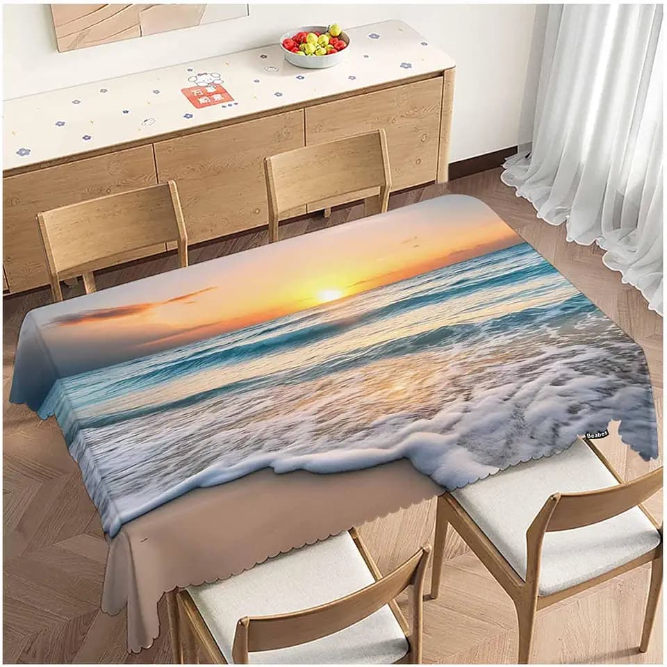 Sandy Beach Table Covers Paradise Ocean Beach Sunset Turquoise Heavy Weight Tablecloth Picnic Table Cloth for Kitchen Dinning Tabletop Outdoor BBQ Buffet Rectangle 52x70 Inch