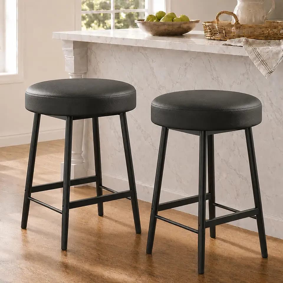 Garvee Barstools Set of 2, 26" Backless Round Counter Height Bar Stools