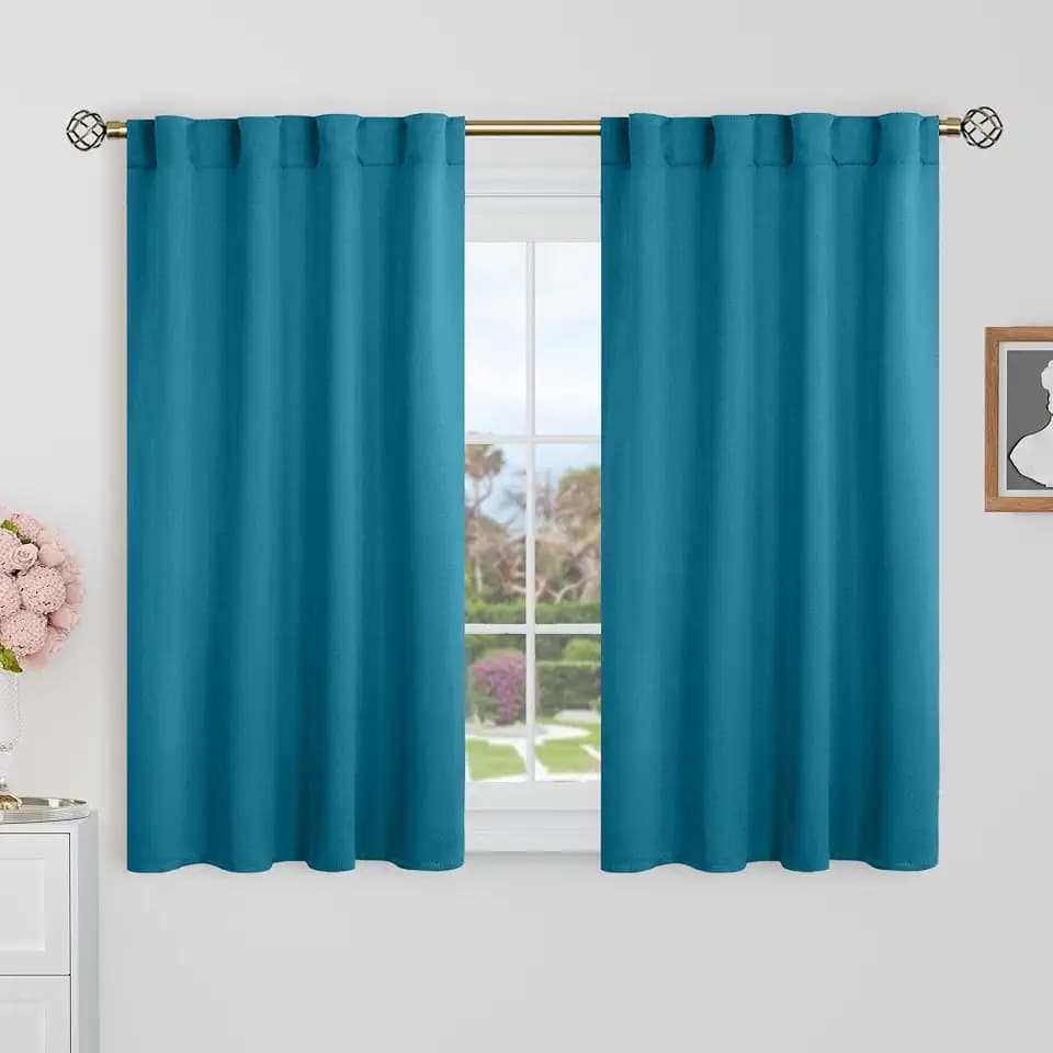 BGment 40 Inch Length Blackout Curtains for Cafe, 2 Panels, Peacock Blue
