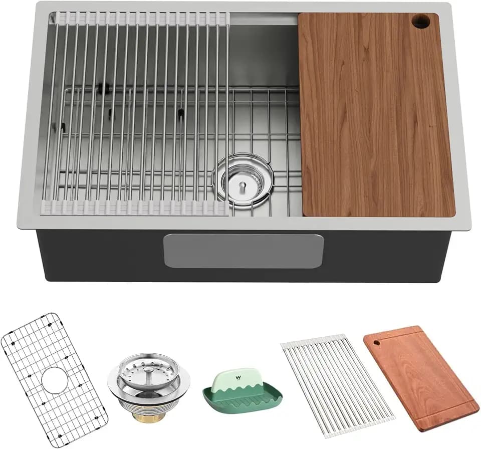 30x19In Kitchen Sink Workstation,Undermount,Stainless Steel