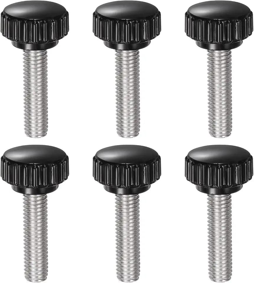 uxcell 6pcs Knurled Clamping Knobs M8 x 30mm Metric 304 Stainless Steel Male Thread Thumb Screw on Type 22mm Plastic Round Head Threaded Hand Bolt Stud Knobs Black