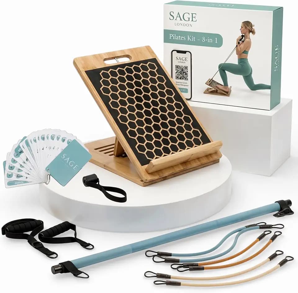Pilates Kit for Women - Home Pilates Equipment with Pilates Board & Adjustable Bamboo Slant Board, Resistance Bands & Pilates Bar - Portable At-Home Pilates Workout Set