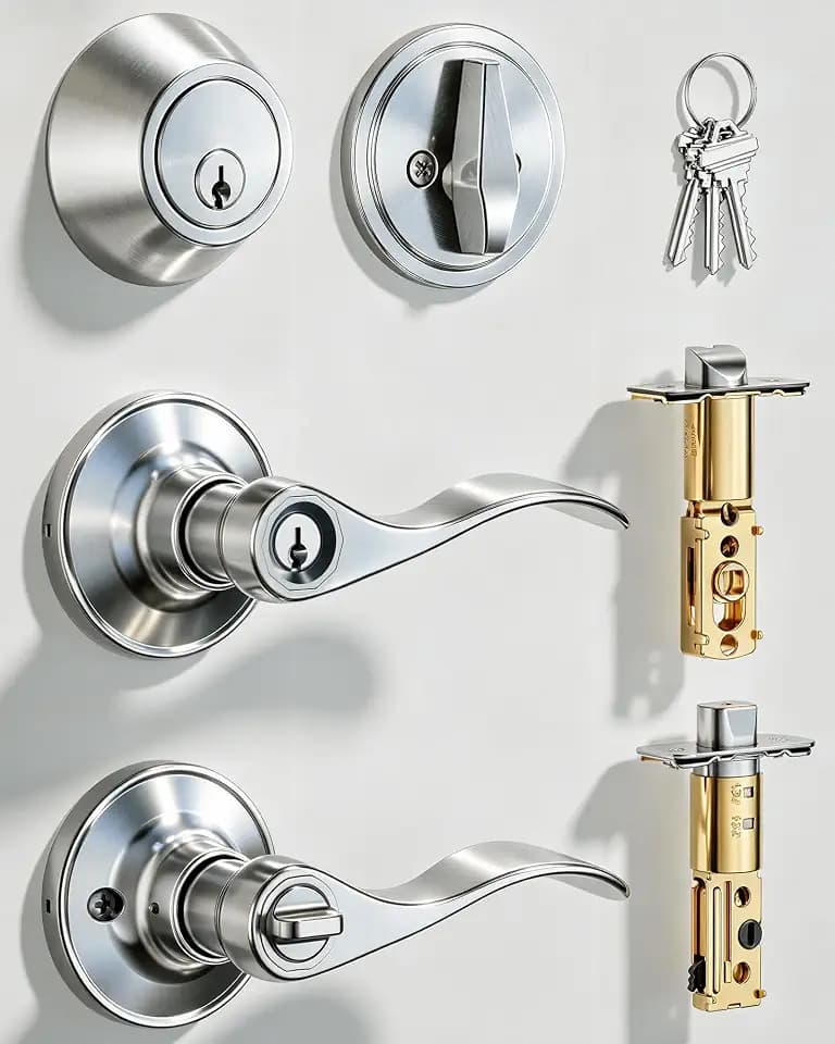 Veise Keyed Alike Exterior Door Handle Lock Set with Deadbolt, Satin Nickel