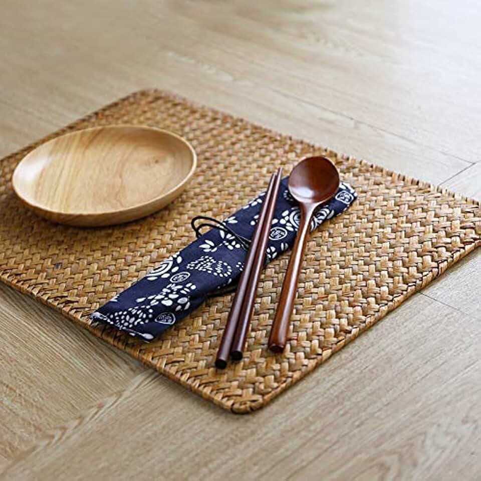 Natural Woven Rattan Rectangular Placemats Seagrass Place Mats for Dining Table, 18x12inches Set of 4