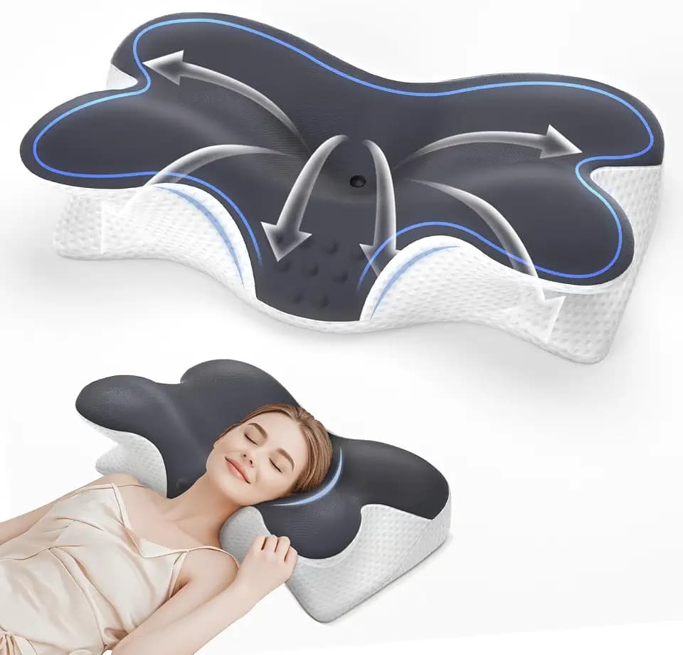 6-Zone Cervical Pillow for Sleeping, Butterfly Contour Memory Foam Neck Support Pillow with Dual Heights, Arm Support Wings and Washable Cover for Back, Side & Stomach Sleepers