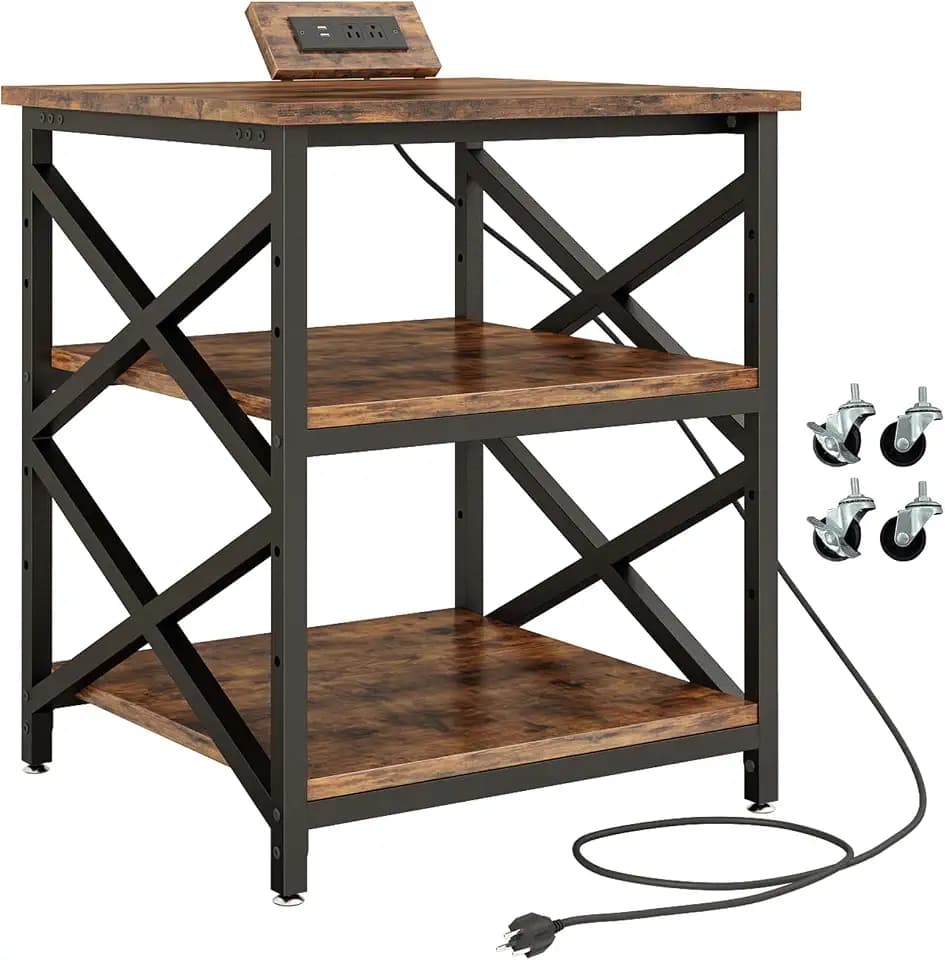 METYERRY 24"x23.6" Large Printer Stand with Power Outlet, 3 Tier Cart