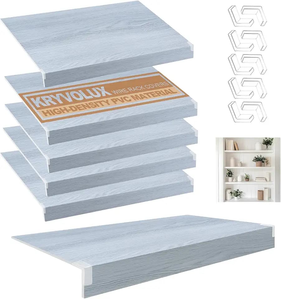 5 PCS Wire Shelf Covers PVC 24x12x3 inch for Pantry (Oak Color)