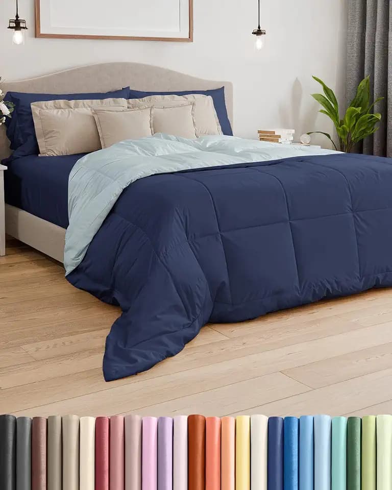 Comforter Queen Size - Reversible Comforter - Navy Blue/SkyBlue, 88" x 88"
