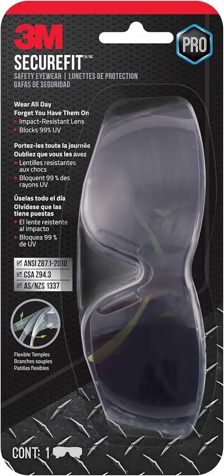 3M Secure-Fit 400 Anti-Fog Eye Protection Glasses, Gray, 1 Pack