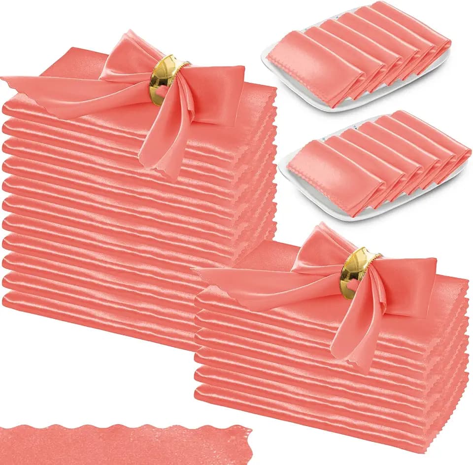 Manyshofu 20 Pieces Coral Satin Scalloped Napkins, 18x18 Inch