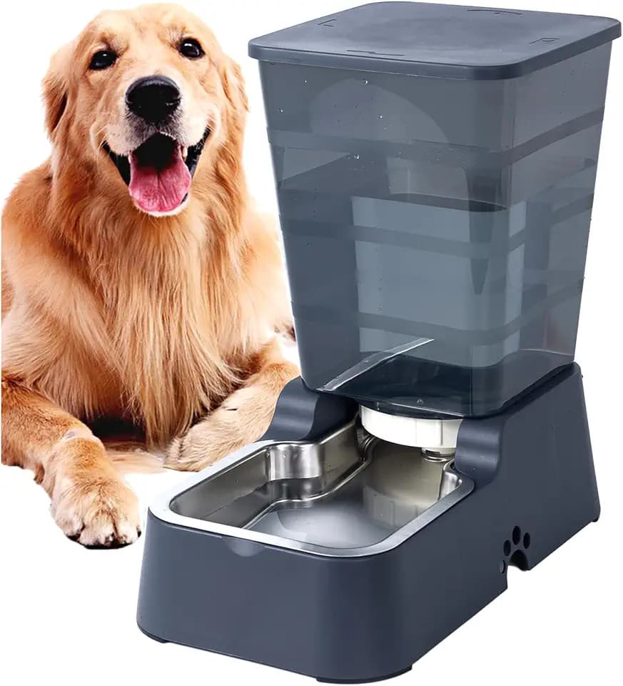 5L Automatischer Gravitationsprinzip Hundewasserspender Katzen Wasserspender Wasserautomat Katze Hund,mit Edelstahlschüssel Spender für Hunde Katzen und andere Haustiere (5L Dunkelgrau Wasserspender)