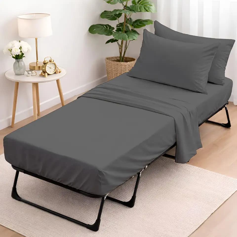 Cottington Lane 4 Piece Cot Sheets Set 25 x 75, Premium Egyptian Cotton Sheets, Perfect for Narrow Twin, Camp Bunk, Army Cots, Trifold Mattress, Camping Cot, Guest Bed Replacement, Dark Grey