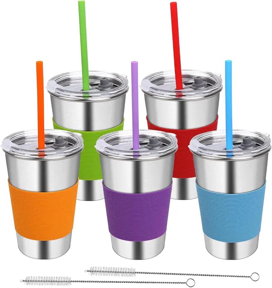 Stainless Steel Cups, Unbreakable Kids Drinking Glasses Spill Proof