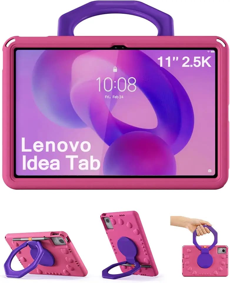 ProCase Kinder Hülle für 11’‘ Lenovo Idea Tab 2025 mit Stand, Stoßfest & Robust Kind Schutzhülle Drehbar Handgriff - Magenta