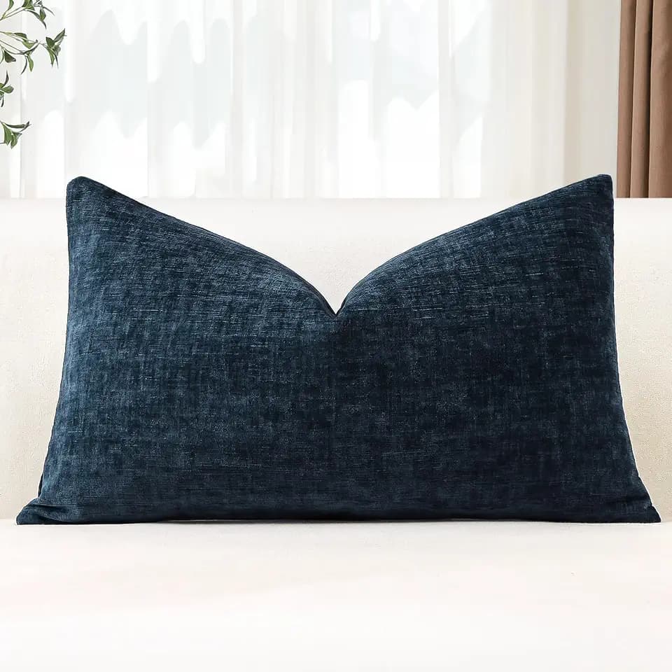 OTOSTAR Chenille Throw Pillow Covers 16x24 Inch Soft Farmhouse Navy Blue Decorative Pillow Covers Solid Lumbar Cushion Case for Sofa Bed Living Room Couch Home Decor (Navy Blue)