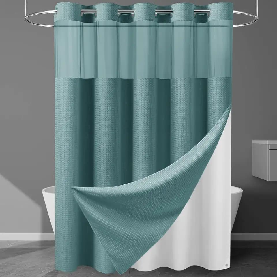 EUTXL Heavyweight Ringless Shower Curtain with Liner, Teal,71x86