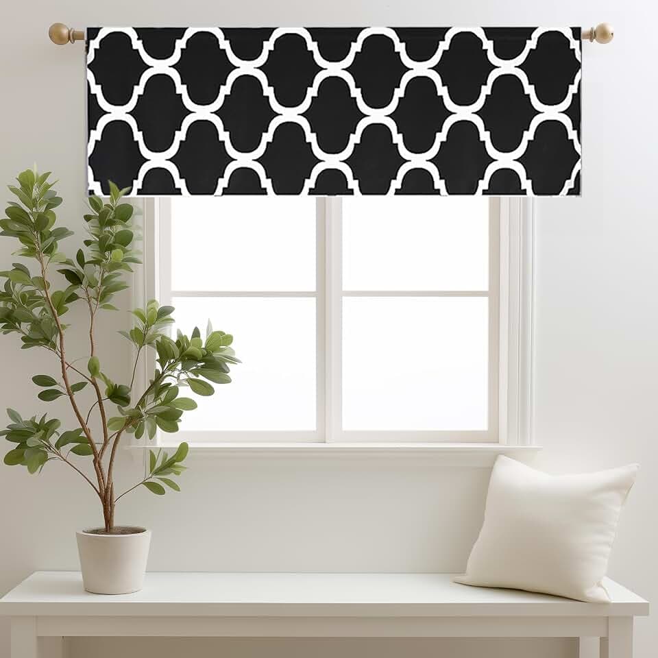 Melodieux Moroccan Fashion Room Darkening Rod Pocket Window Curtain Valance, 52 by 18 Inch, Black (1 Panel)