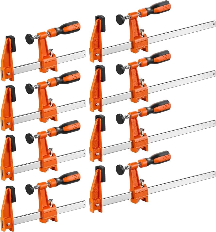 VEVOR Bar Clamps for Woodworking, 8-Pack, 6" and 12" F Clamps, 600 lbs Load Limit, with Plastic Pad and Self-Locking Design, Malleable Iron and Carbon Steel, for Wood Working and Metal Working