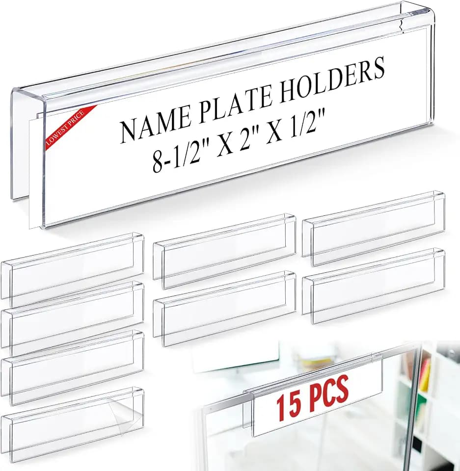 Kathfly 15 Pack Clear Acrylic Cubicle Name Plate Holders for Office
