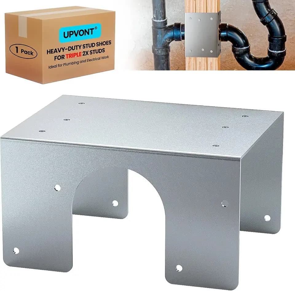 Stud Shoes for Triple 2X Studs, 16-Gauge Galvanized Triple Stud Shoes, 6.25" Height, 4.5" Width, Fits Up to 2 3/8" OD Pipes – Thicker, Higher, IBC/IRC Code Compliant, Extra Durable (1 PCS)