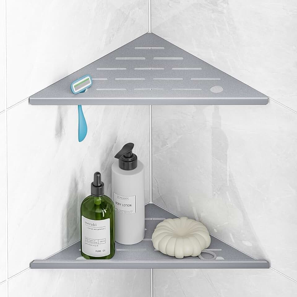 Tile Shower Corner Shelf, Grout-In Shower Shelves for Tile Wall 10" 2 Pack