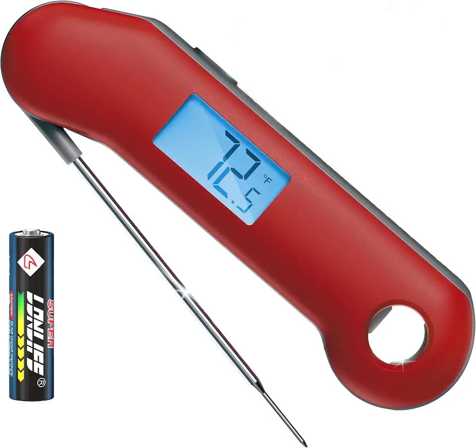 ThermoMaven Professional Digital Meat Thermometer, Ultra Fast 0.5 Sec Instant Read, NIST Certified Accurate to ±0.5°F, IP67 Waterproof, Backlit & Auto-Rotating Display, Auto Wake/Sleep, Dark Red&Gray