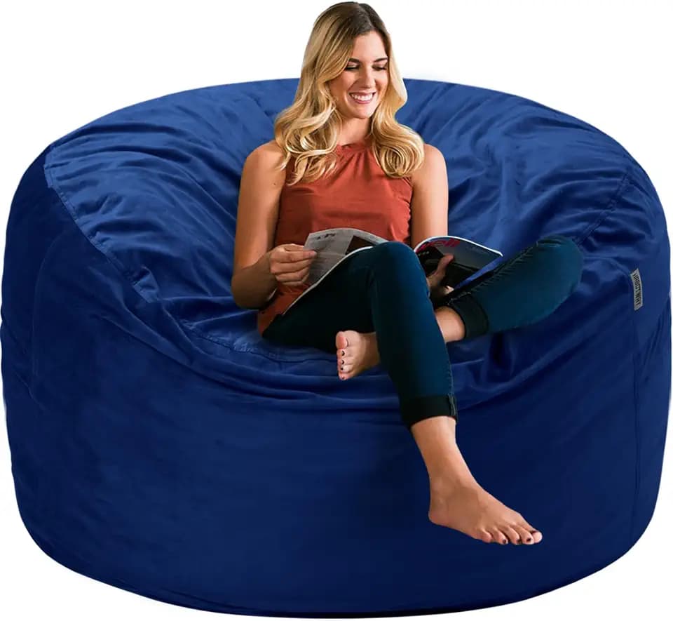HABUTWAY Bean Bag Chair 3Ft Luxurious Velvet Ultra Soft Fur with High Rebound Memory Foam Bean Bag Chairs for Adults Plush Lazy Sofa with Fluffy Sponge 3' (Blue)