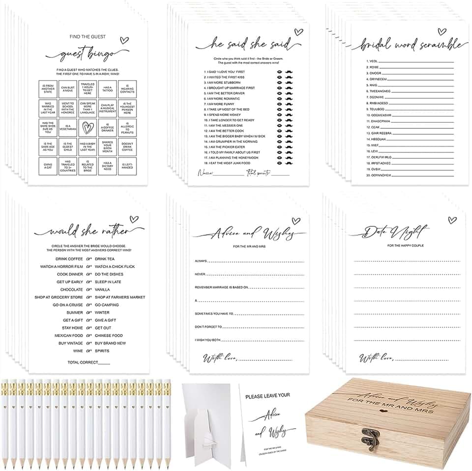 Silipull Bridal Shower Games Set for 50 Guests,Minimalist