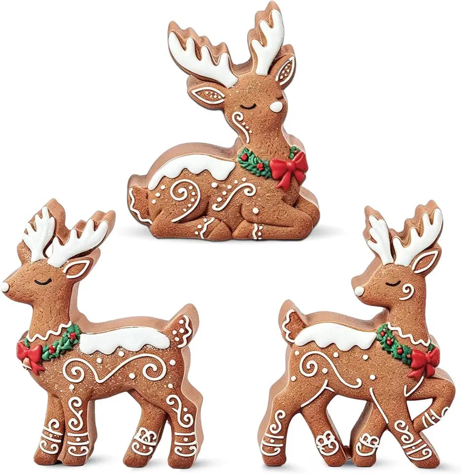DoubleFill Wooden Figurine Table Decorations, Gingerbread Reindeer